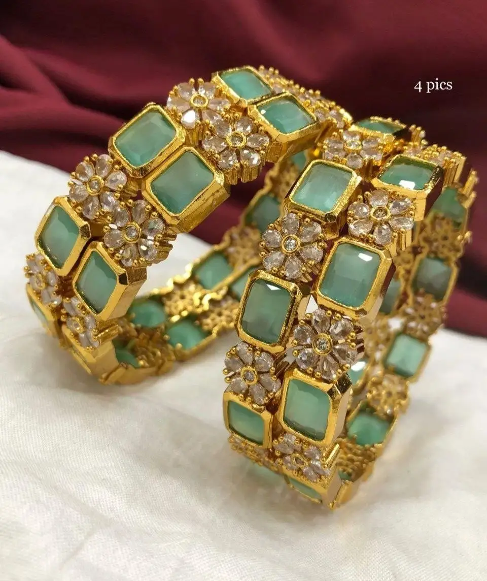 Mint Green AD Stone Bangles - Set of 4